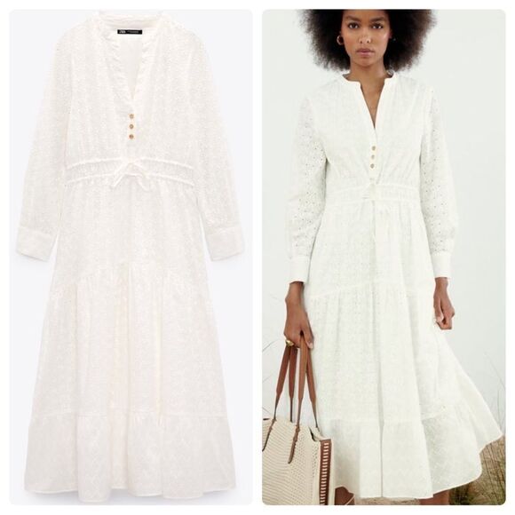 Zara Embroidered Midi Ruffled Dress - Picture 1 of 7